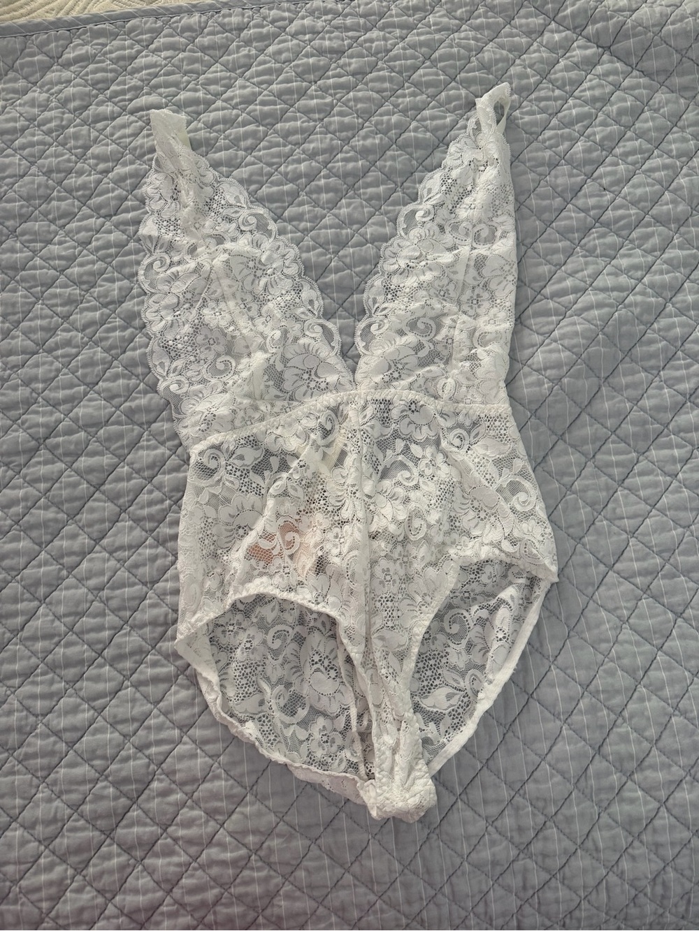HAH Lace Plunge V-Neck Bodysuit - White